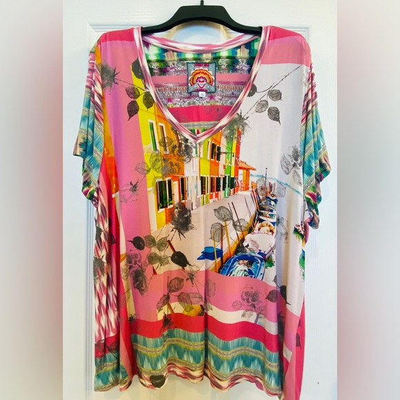 Johnny Was Tops - Johnny Was Angelica Short Sleeve V-Neck Tee SZ 2X